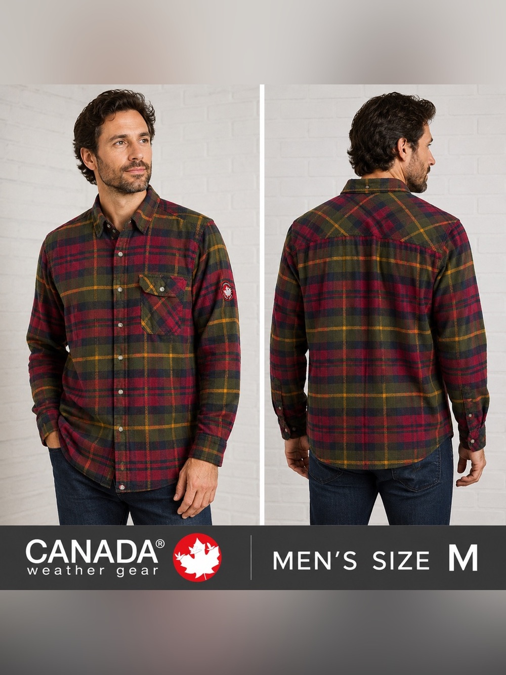 Canada Weather Gear Plaid Flannel Shirt Men’s Size M Red Green 100% Cotton